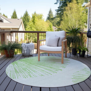 Homeroots 3' Artichoke Green And Ivory Abstract Washable Area Rug For Stylish Indoor Outdoor Spaces 8' Round Polyester 579747