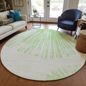 Homeroots 3' Artichoke Green And Ivory Abstract Washable Area Rug For Stylish Indoor Outdoor Spaces 8' Round Polyester 579747