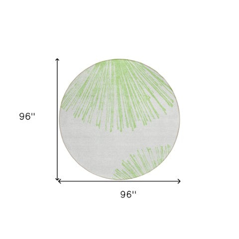 Homeroots 3' Artichoke Green And Ivory Abstract Washable Area Rug For Stylish Indoor Outdoor Spaces 8' Round Polyester 579747
