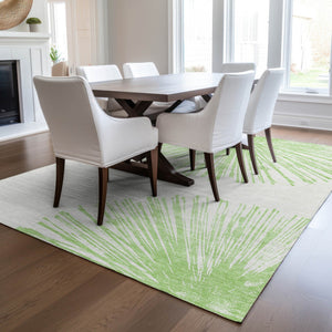 Homeroots 3' Artichoke Green And Ivory Abstract Washable Area Rug For Stylish Indoor Outdoor Spaces 8' X 10' Polyester 579748