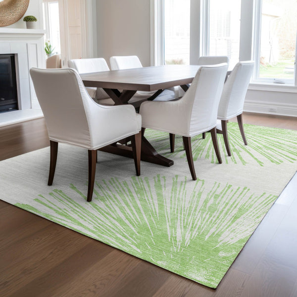 Homeroots 3' Artichoke Green And Ivory Abstract Washable Area Rug For Stylish Indoor Outdoor Spaces 8' X 10' Polyester 579748