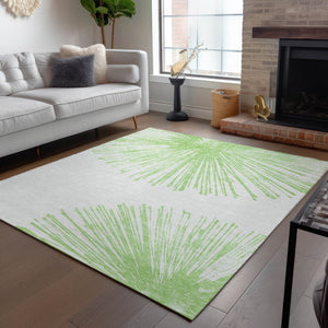 Homeroots 3' Artichoke Green And Ivory Abstract Washable Area Rug For Stylish Indoor Outdoor Spaces 10' X 14' Polyester 579750