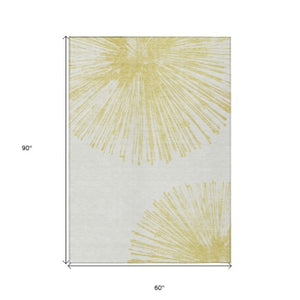 Homeroots 3' Artichoke Green And Ivory Abstract Washable Area Rug For Stylish Indoor Outdoor Spaces 5' X 8' Polyester 579752