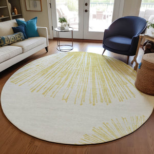 Homeroots 3' Artichoke Green And Ivory Abstract Washable Area Rug For Stylish Indoor Outdoor Spaces 8' Round Polyester 579753