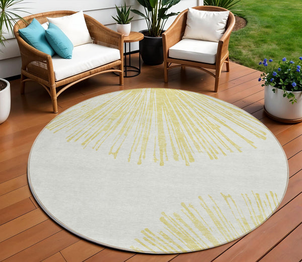 Homeroots 3' Artichoke Green And Ivory Abstract Washable Area Rug For Stylish Indoor Outdoor Spaces 8' Round Polyester 579753