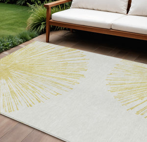 Homeroots 3' Artichoke Green And Ivory Abstract Washable Area Rug For Stylish Indoor Outdoor Spaces 9' X 12' Polyester 579755