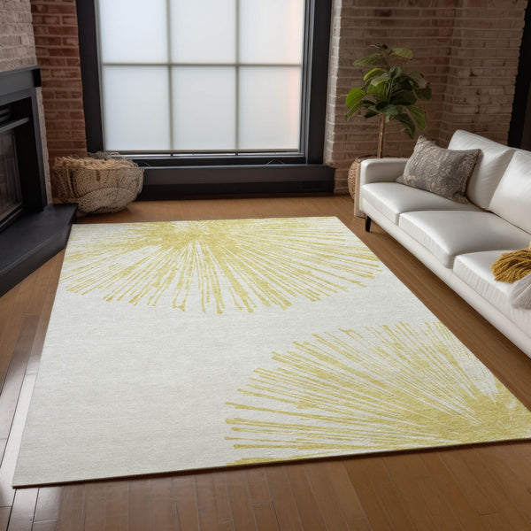 Homeroots 3' Artichoke Green And Ivory Abstract Washable Area Rug For Stylish Indoor Outdoor Spaces 9' X 12' Polyester 579755