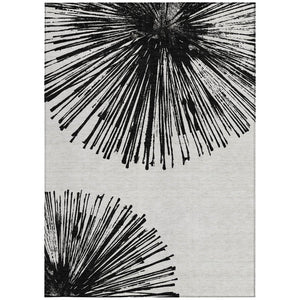 HomeRoots 5' Durable Black and Ivory Abstract Area Rug - Washable, Stain-Resistant for Indoor and Outdoor Use 5' X 8' 579758