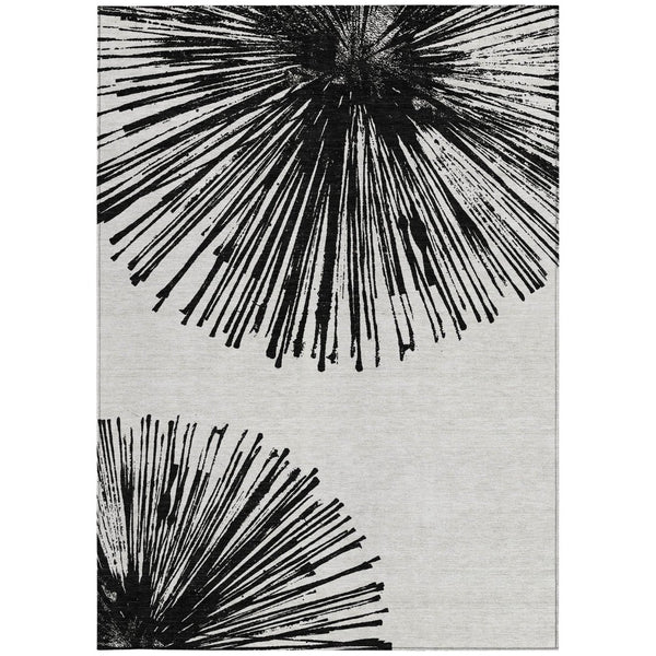 HomeRoots 5' Durable Black and Ivory Abstract Area Rug - Washable, Stain-Resistant for Indoor and Outdoor Use 5' X 8' 579758