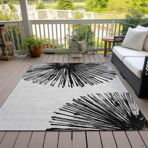 HomeRoots 5' Durable Black and Ivory Abstract Area Rug - Washable, Stain-Resistant for Indoor and Outdoor Use 5' X 8' 579758