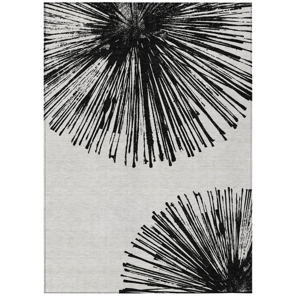 HomeRoots 5' Durable Black and Ivory Abstract Area Rug - Washable, Stain-Resistant for Indoor and Outdoor Use 5' X 8' 579758