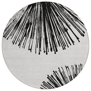 HomeRoots 8' Black and Ivory Round Abstract Indoor Outdoor Area Rug – Stylish, Washable, Durable Décor Solution 8' Round 579759