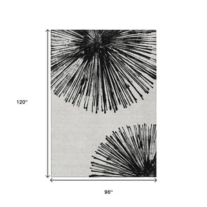 HomeRoots 5' Durable Black and Ivory Abstract Area Rug - Washable, Stain-Resistant for Indoor and Outdoor Use 8' X 10' 579760