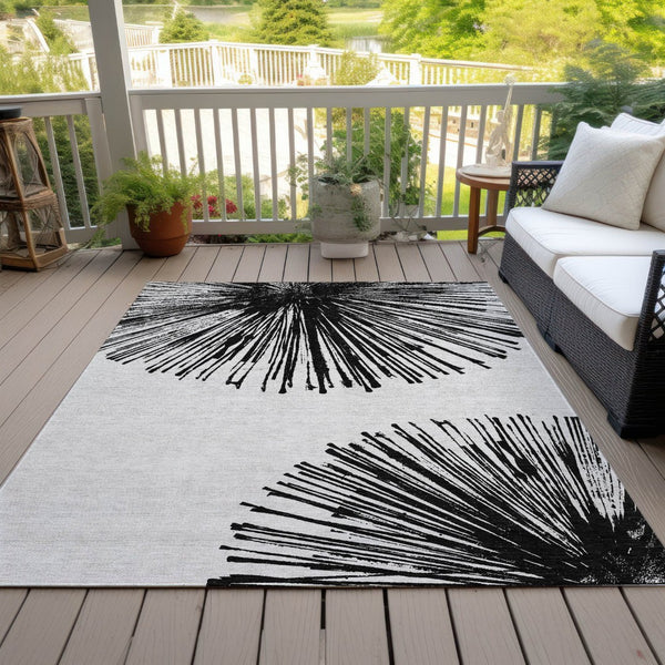 HomeRoots 5' Durable Black and Ivory Abstract Area Rug - Washable, Stain-Resistant for Indoor and Outdoor Use 8' X 10' 579760