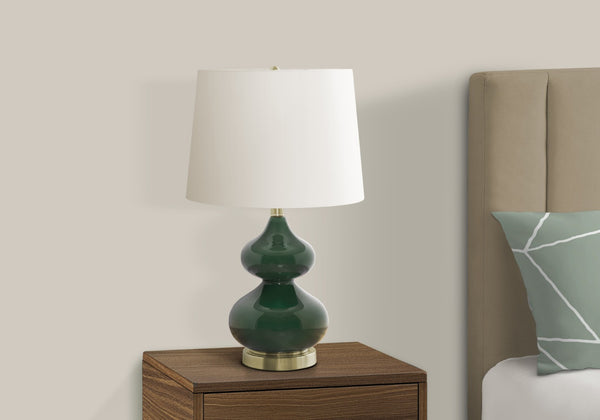 English Elm Lighting, Green Glass Gourd Table Lamp with Ivory Shade for Bedroom or Living Room B2710P221325