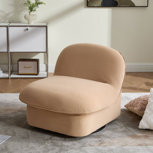 English Elm Swivel Accent Chair Plush Velvet Pumpkin Barrel Silhouette with 360 Degree Metal Base Khaki W3244P392748