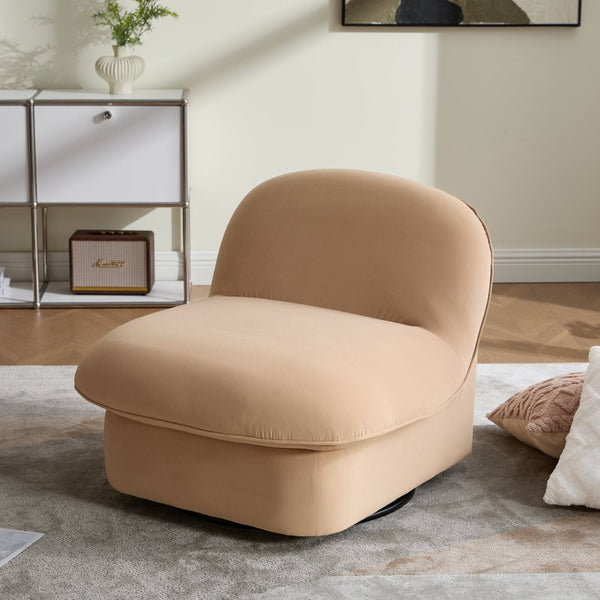 English Elm Swivel Accent Chair Plush Velvet Pumpkin Barrel Silhouette with 360 Degree Metal Base Khaki W3244P392748