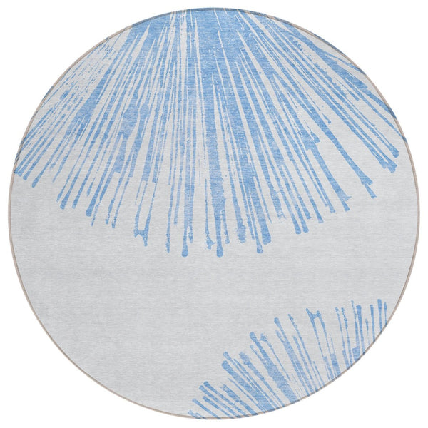 HomeRoots 5' Denim Blue and Ivory Abstract Area Rug - Durable, Washable Design for Indoor and Outdoor Spaces 8' Round 579765