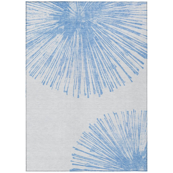 HomeRoots 5' Denim Blue and Ivory Abstract Area Rug - Durable, Washable Design for Indoor and Outdoor Spaces 8' X 10' 579766