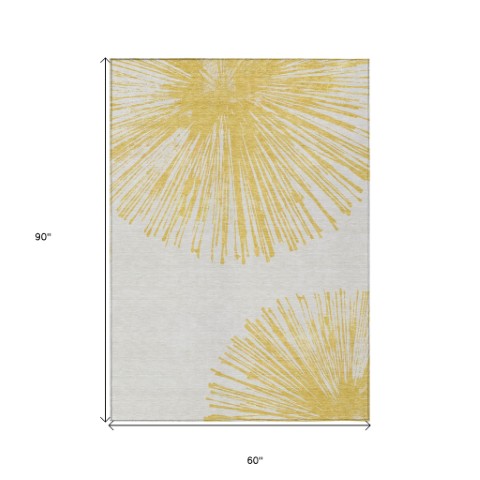Homeroots 3' Artichoke Green And Ivory Abstract Washable Area Rug For Stylish Indoor Outdoor Spaces 5' X 8' Polyester 579770