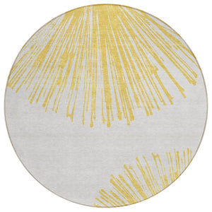 HomeRoots 5' Gold and Ivory Abstract Washable Area Rug – Perfect for Indoor and Outdoor Low-Maintenance Style 8' Round 579771