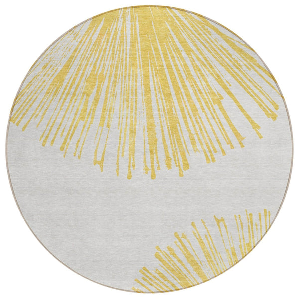 HomeRoots 5' Gold and Ivory Abstract Washable Area Rug – Perfect for Indoor and Outdoor Low-Maintenance Style 8' Round 579771