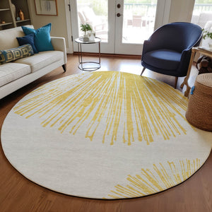 Homeroots 3' Artichoke Green And Ivory Abstract Washable Area Rug For Stylish Indoor Outdoor Spaces 8' Round Polyester 579771