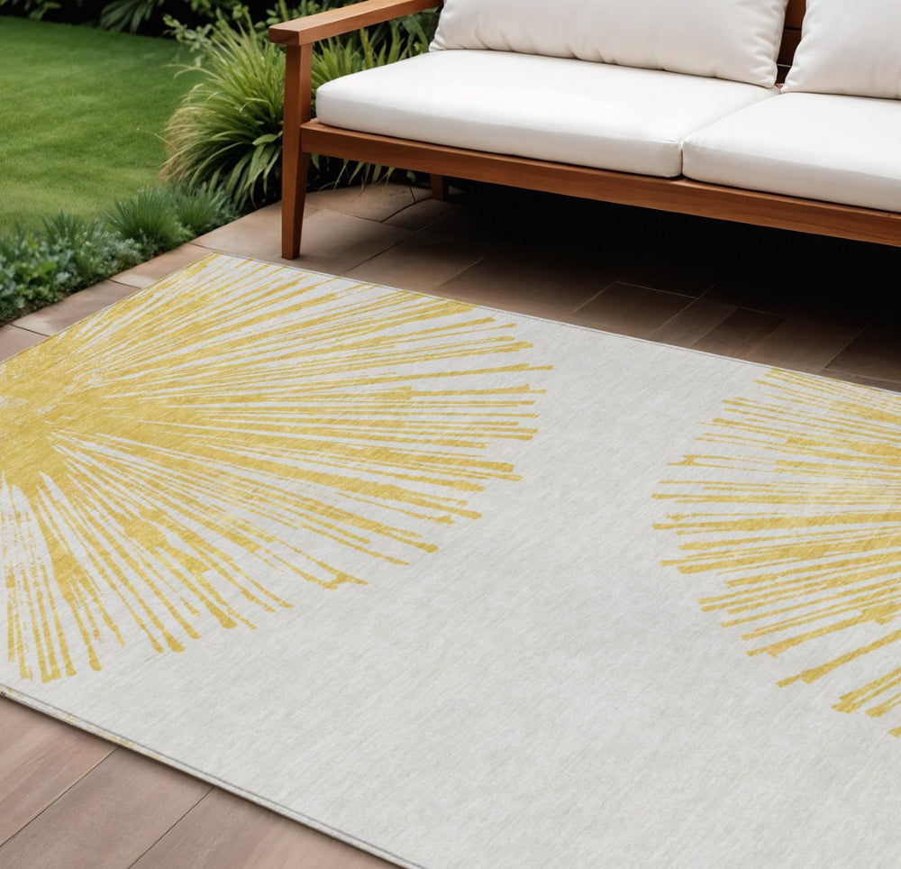 HomeRoots 5' Gold and Ivory Abstract Washable Area Rug – Perfect for Indoor and Outdoor Low-Maintenance Style 10' X 14' 579774