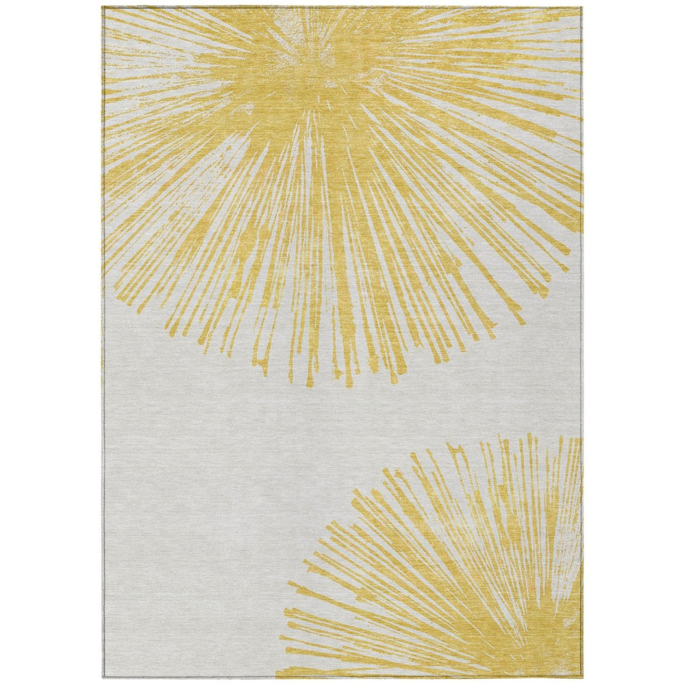 HomeRoots 5' Gold and Ivory Abstract Washable Area Rug – Perfect for Indoor and Outdoor Low-Maintenance Style 10' X 14' 579774
