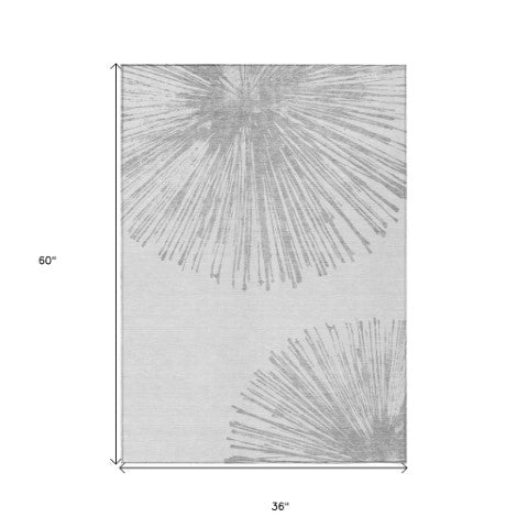 Homeroots 3' Artichoke Green And Ivory Abstract Washable Area Rug For Stylish Indoor Outdoor Spaces 3' X 5' Polyester 579775