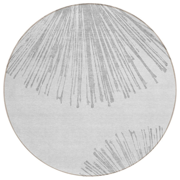 HomeRoots 5' Gray and Ivory Abstract Area Rug - Washable, Durable, Stylish for Indoor and Outdoor Spaces 8' Round 579777