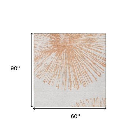 Homeroots 3' Artichoke Green And Ivory Abstract Washable Area Rug For Stylish Indoor Outdoor Spaces 5' X 8' Polyester 579782