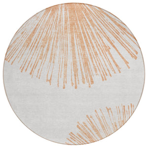 HomeRoots 5' Contemporary Salmon and Ivory Abstract Washable Area Rug for Indoor and Outdoor Spaces 8' Round 579783