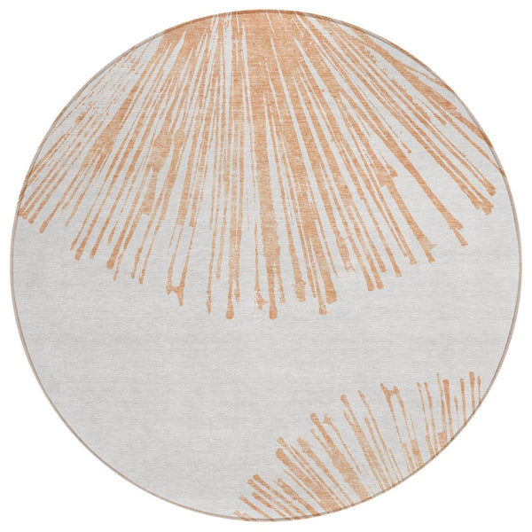 HomeRoots 5' Contemporary Salmon and Ivory Abstract Washable Area Rug for Indoor and Outdoor Spaces 8' Round 579783
