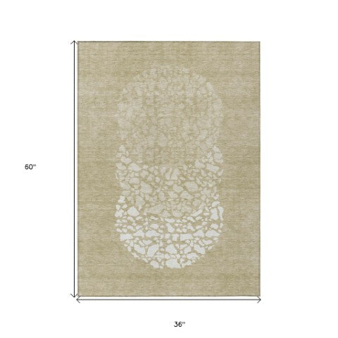 Homeroots 3' Beige Tan And Taupe Abstract Washable Area Rug For Indoor And Outdoor High Traffic Spaces 3' X 5' Polyester 579787
