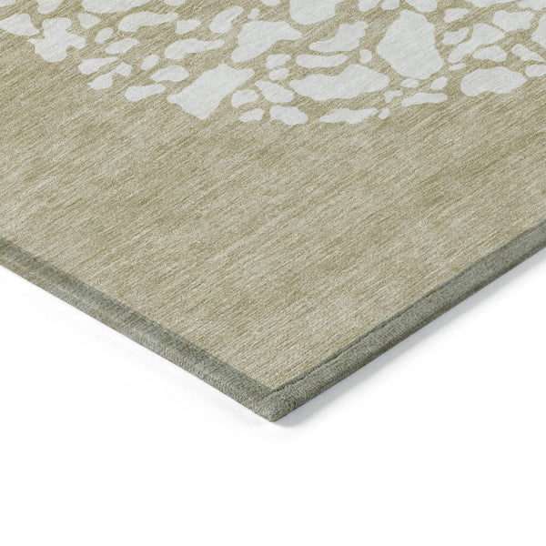 Homeroots 3' Beige Tan And Taupe Abstract Washable Area Rug For Indoor And Outdoor High Traffic Spaces 5' X 8' Polyester 579788