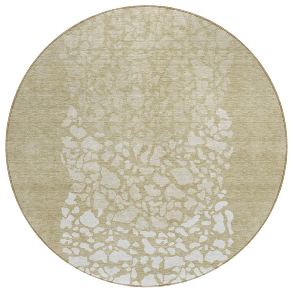 HomeRoots 5' Abstract Beige Tan and Taupe Washable Area Rug for Indoor and Outdoor Spaces, Easy Care Design 8' Round 579789