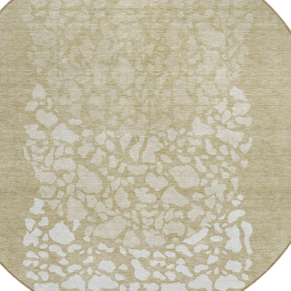 Homeroots 3' Beige Tan And Taupe Abstract Washable Area Rug For Indoor And Outdoor High Traffic Spaces 8' Round Polyester 579789