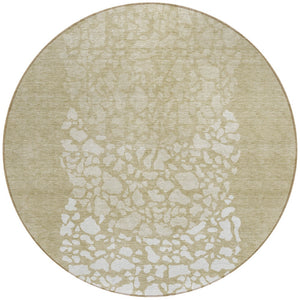Homeroots 3' Beige Tan And Taupe Abstract Washable Area Rug For Indoor And Outdoor High Traffic Spaces 8' Round Polyester 579789