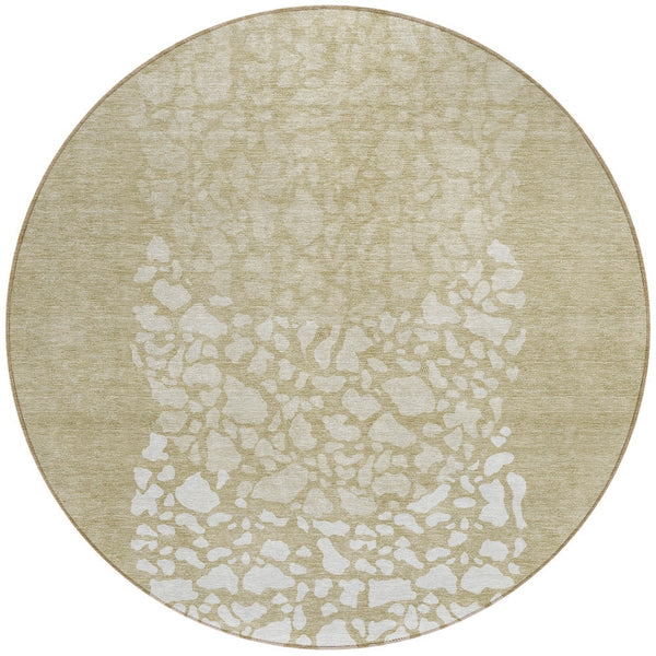 Homeroots 3' Beige Tan And Taupe Abstract Washable Area Rug For Indoor And Outdoor High Traffic Spaces 8' Round Polyester 579789