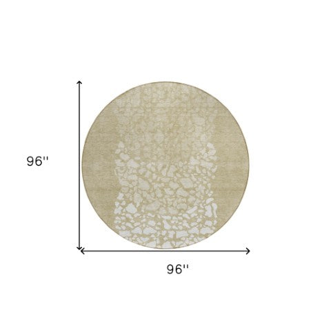 Homeroots 3' Beige Tan And Taupe Abstract Washable Area Rug For Indoor And Outdoor High Traffic Spaces 8' Round Polyester 579789