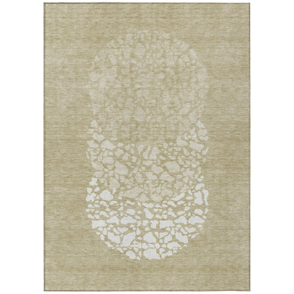 HomeRoots 5' Abstract Beige Tan and Taupe Washable Area Rug for Indoor and Outdoor Spaces, Easy Care Design 8' X 10' 579790