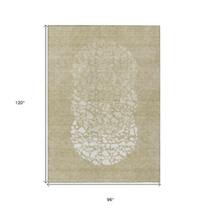 Homeroots 3' Beige Tan And Taupe Abstract Washable Area Rug For Indoor And Outdoor High Traffic Spaces 8' X 10' Polyester 579790