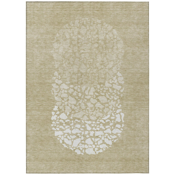 Homeroots 3' Beige Tan And Taupe Abstract Washable Area Rug For Indoor And Outdoor High Traffic Spaces 9' X 12' Polyester 579791