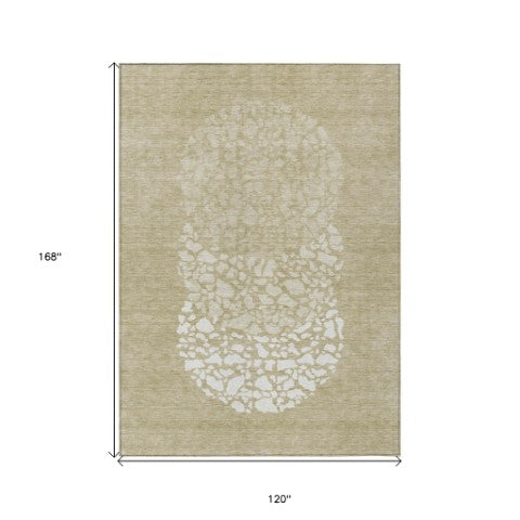 Homeroots 3' Beige Tan And Taupe Abstract Washable Area Rug For Indoor And Outdoor High Traffic Spaces 10' X 14' Polyester 579792