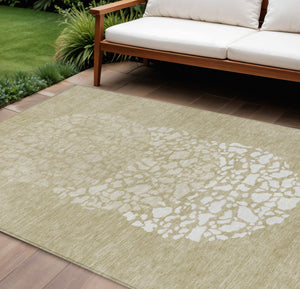 Homeroots 3' Beige Tan And Taupe Abstract Washable Area Rug For Indoor And Outdoor High Traffic Spaces 10' X 14' Polyester 579792