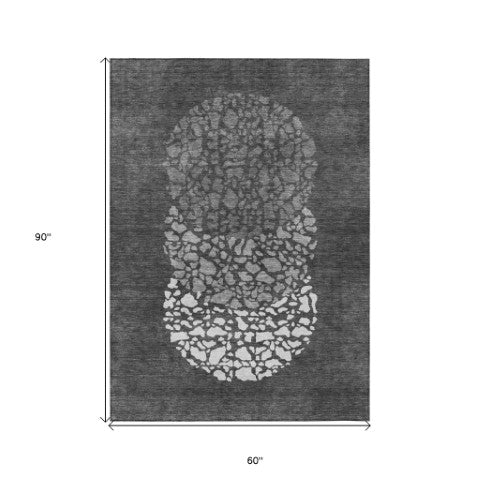 Homeroots 3' Beige Tan And Taupe Abstract Washable Area Rug For Indoor And Outdoor High Traffic Spaces 5' X 8' Polyester 579794