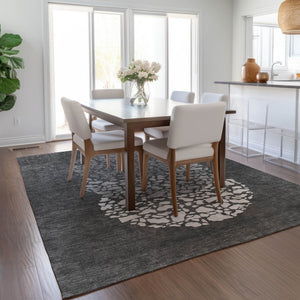 Homeroots 3' Beige Tan And Taupe Abstract Washable Area Rug For Indoor And Outdoor High Traffic Spaces 10' X 14' Polyester 579798