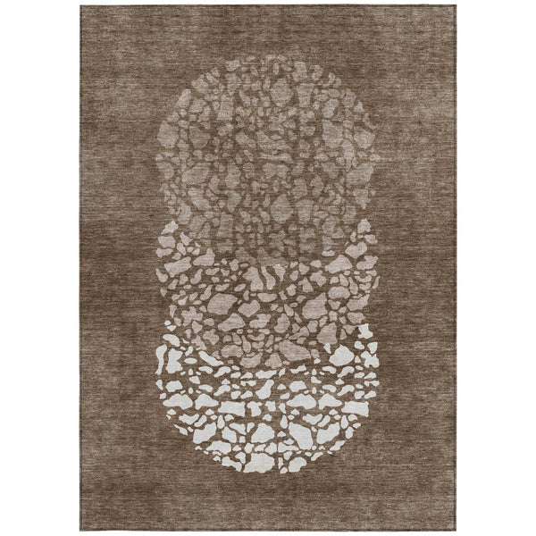 Homeroots 3' Beige Tan And Taupe Abstract Washable Area Rug For Indoor And Outdoor High Traffic Spaces 3' X 5' Polyester 579799