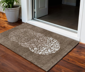Homeroots 3' Beige Tan And Taupe Abstract Washable Area Rug For Indoor And Outdoor High Traffic Spaces 3' X 5' Polyester 579799